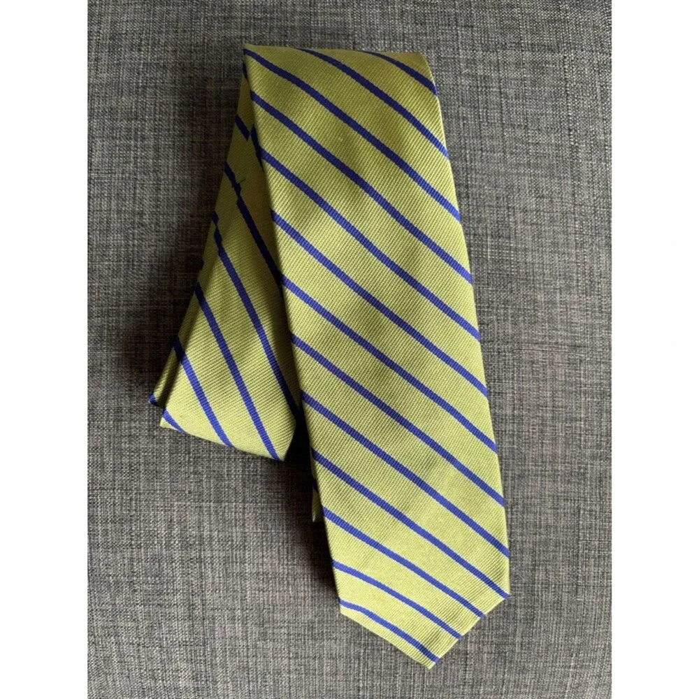 J. Crew Mens 100% silk Striped Green Blue preppy Necktie tie wedding formal GUC